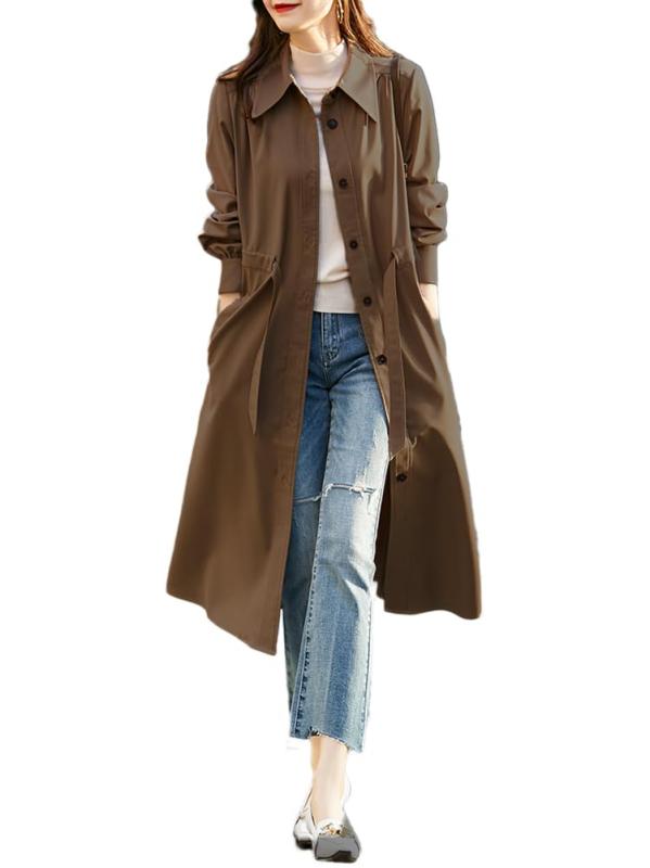 [Hemixewn] トレンチコート レディース ロングコート アウター スプリングコート 通勤 オフィス 春 秋 無地 ベルト付き 落ち感 フレア クラシック エレガント ゆったり 着痩せ おしゃれ ベルト