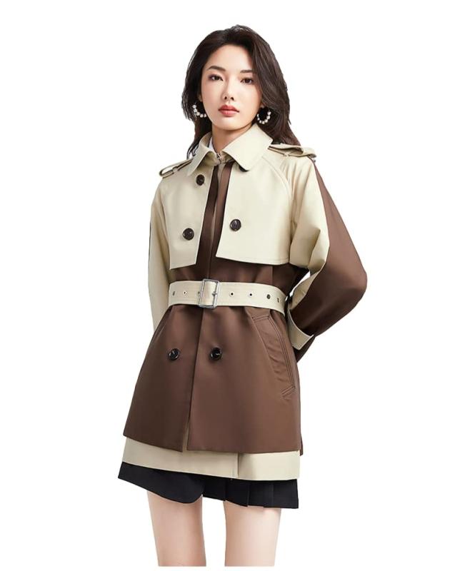 [JINLUN] トレンチコート レディース バイカラー 配色アウター 上着 コート スプリングコート ベルト付き カジュアル OL 通勤春 秋冬