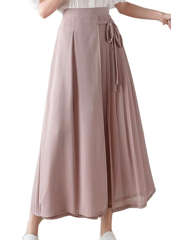 [アイカ] ワイドパンツ パラッツォパンツ ラップパンツ スカンツ シフォンパンツ ガウチョパンツ スカーチョ プリーツスカート 透け感 ふんわり 薄手 シフォン プリーツ ラップ 八分丈 無地