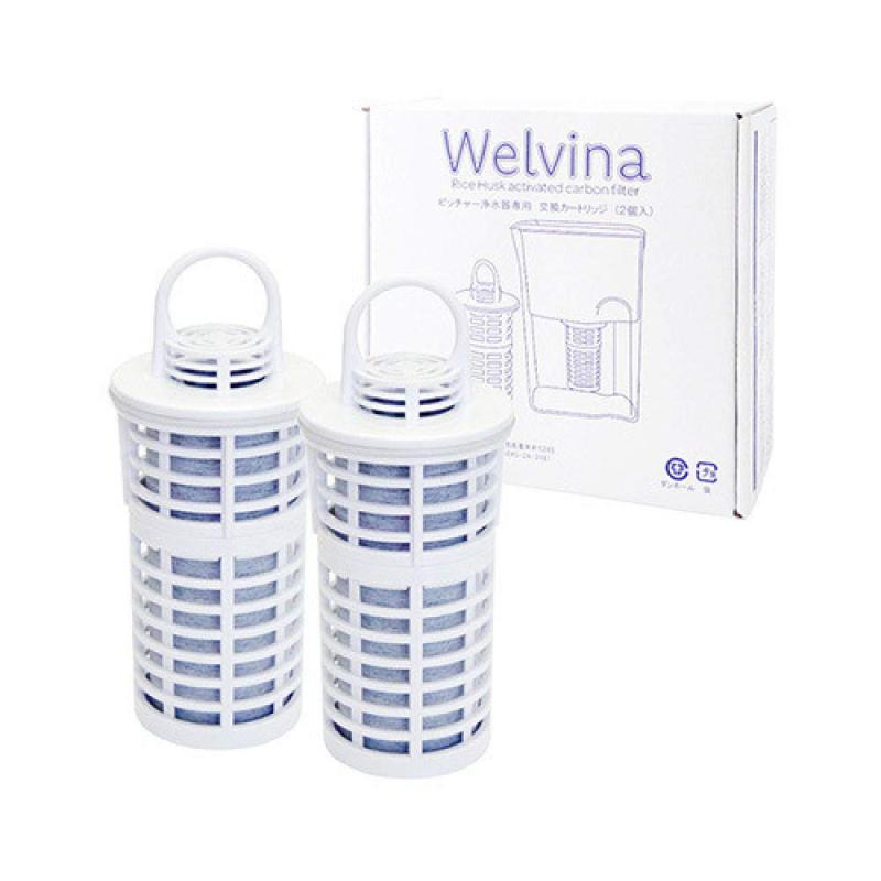 【正規品】シリカ水浄水器 Welvina ウェルビナ 浄水ピッチャー ポット型 専用カートリッジ1箱(2個入り) 2L/日で約1年分日本産米もみ殻を100%使用したもみ殻活性炭フィルターを使用した「Welvina（ウェルビナ）ポット型（ピッチャー型）浄水器」の交換用カートリッジろ過時に体の必須ミネラル「シリカ」を溶出水中の大小さまざまなサイズの不純物の吸着に、優れた効果を発揮ご家庭の水道水が、口当たりまろやかな美味しい水へ【カートリッジ交換時期の目安】1日4リットル使用の場合／約3ヶ月　1日2リットル使用の場合／約6ヶ月