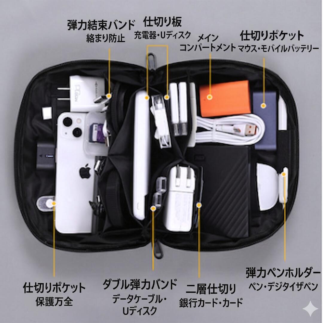 ガジェットポーチ 180度フルオープン 大容量 撥水 耐久性 トラベルポーチ 小物入れ 収納ケース LIGHT TRAVEL 暮らしファイン kurasifine-10000037 暮らしファイン サンプル画像2