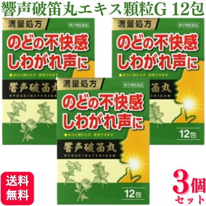 【第2類医薬品】【3個セット】 ジェーピーエス製薬 響声破笛丸エキス顆粒G 12包 のど しわがれ
