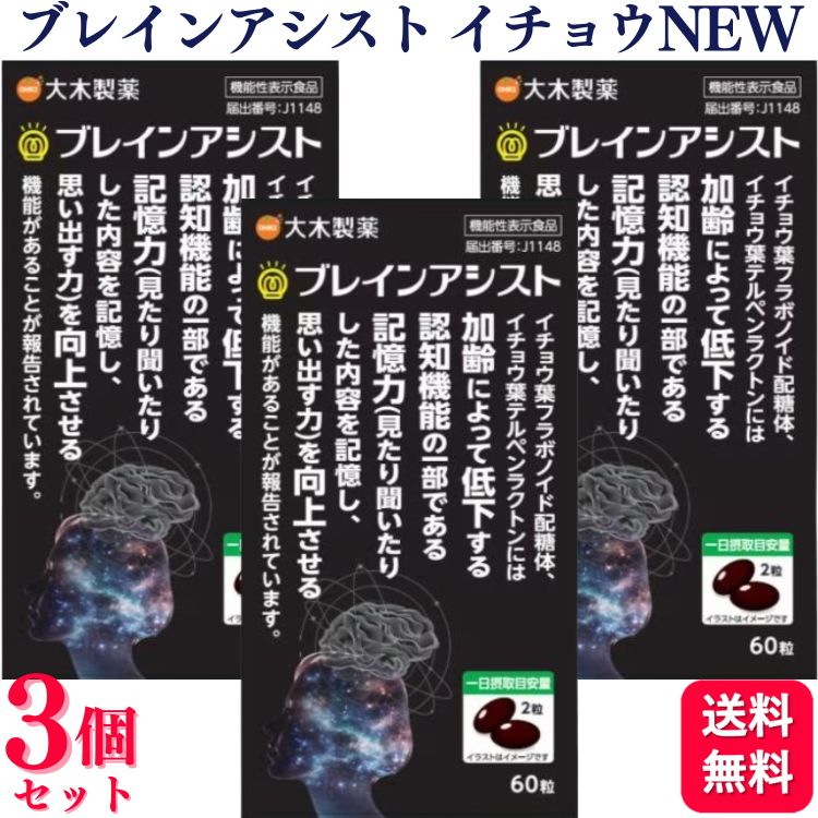 【2000円OFFクーポン対象】【3個セット】 大木製薬 ブレインアシスト イチョウ葉NEW 60粒 機能性表示食品