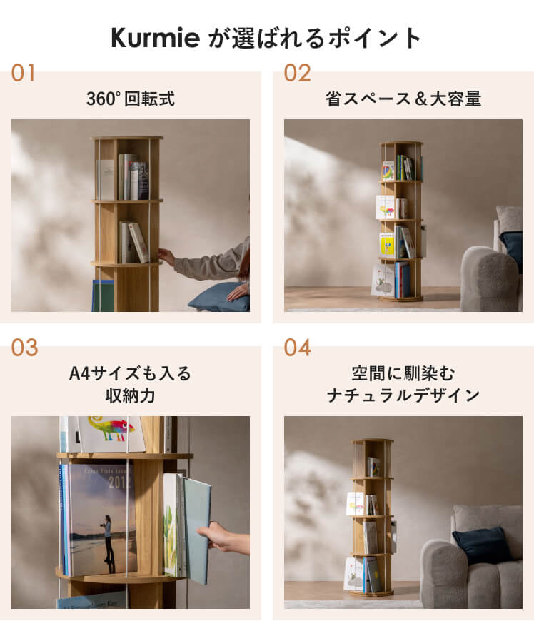 本棚 回転式本棚 絵本棚 スリム 360度 大容量 回転ラック 収納棚 棚 コミックラッ...
