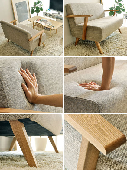 ソファ ソファー 2人掛け シンプル ナチュラル 布地 sofa 2Pソファ ファブリックソファ 北欧 モダン カウチソファ ナチュラルソファ rione 〔リオネ〕 ナチュラル ダークブラウン グリーン 北欧 [2]