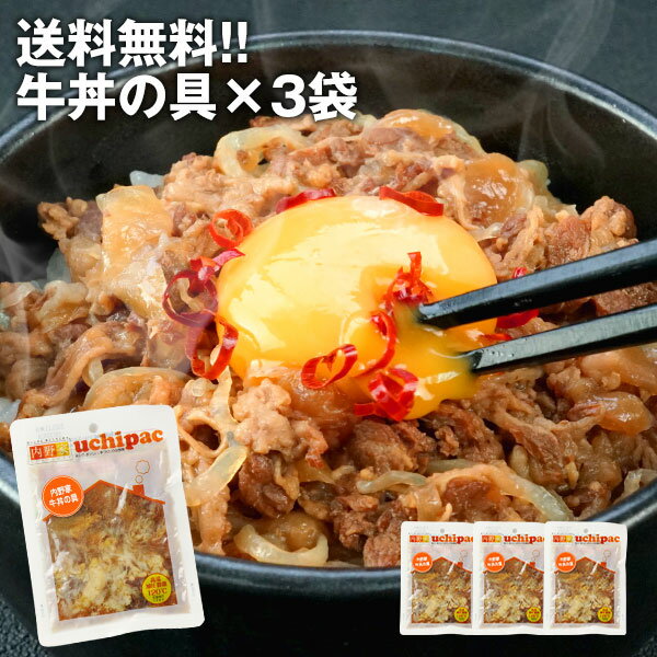 ［内野家］常温で1年以上保存可能手作りお惣菜【uchipac】牛丼の具× 3袋 【 送料無料 】［常温］【3～4営業日以内に出荷】【沖縄・離島配送不可】 1