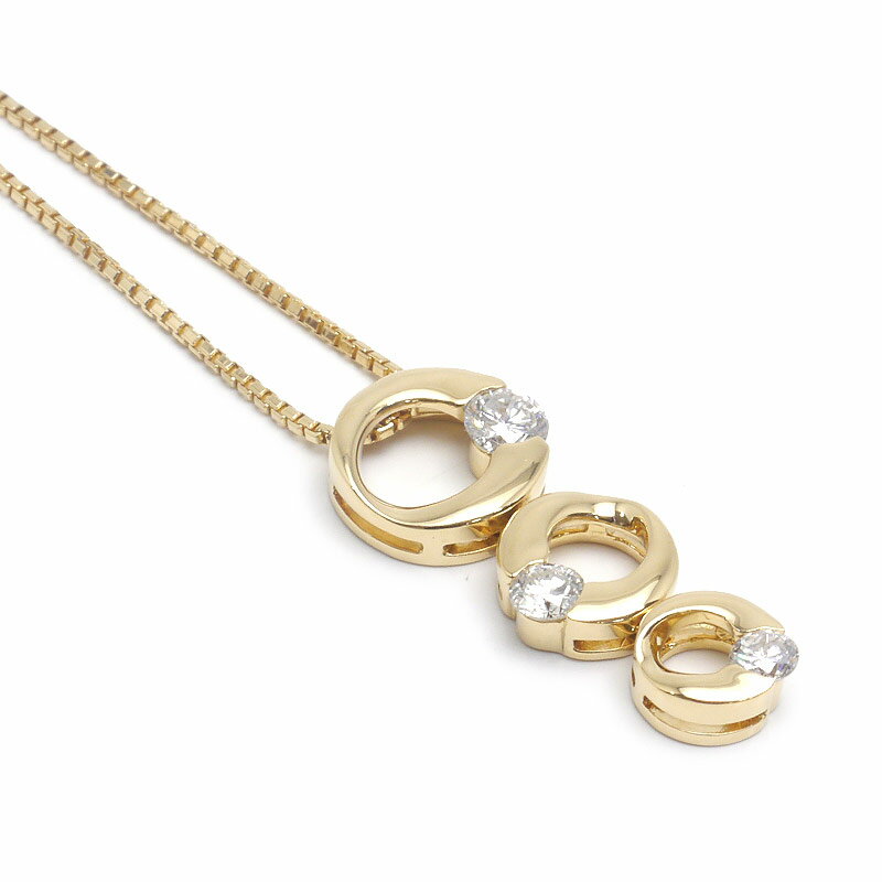 Rakuten - 【中古】ダイヤモンドネックレス K18YG・ダイヤ0.50ct サークル 3連 美品【質屋鑑定品】