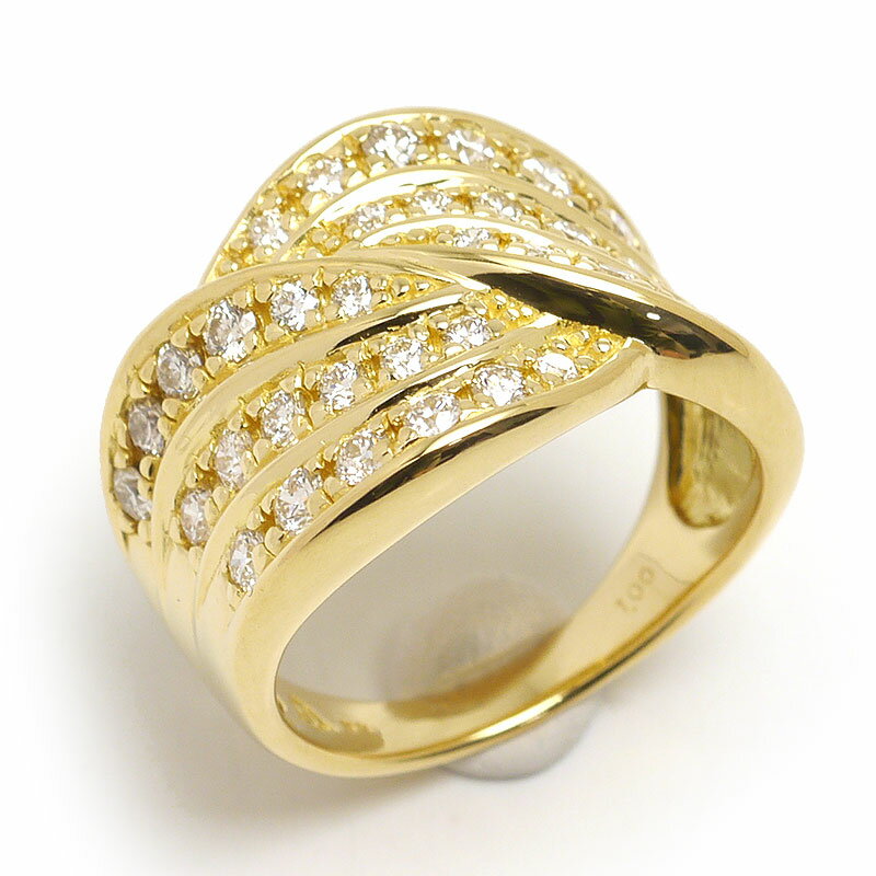 【中古】ダイヤモンドリング 約13号 K18YG・ダイヤ1.00ct ボリューミー ウェーブ【質屋鑑定品】