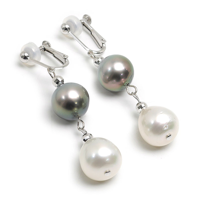 乐天商城 - 【中古】パールイヤリング K14WG・クロチョウ・シロチョウ12.1-12.3mm 【質屋鑑定品】