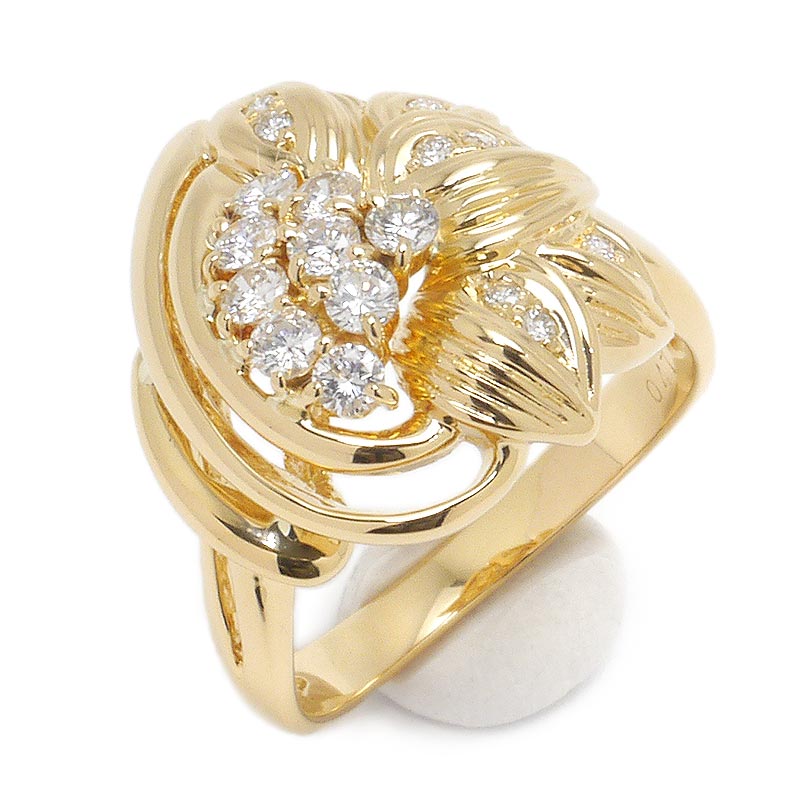 Rakuten - 【中古】ダイヤモンドリング 約12.5号 ダイヤ 0.47ct K18YG 植物モチーフ 【質屋鑑定品】