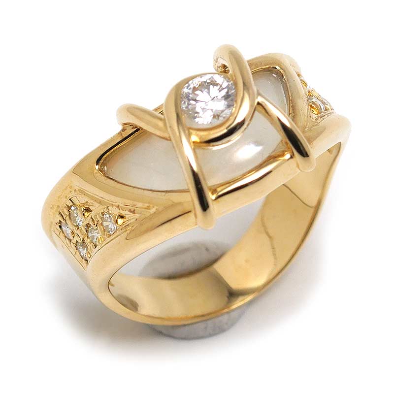 乐天商城 - 【中古】ダイヤモンドリング 約13号 K18YG・ダイヤ0.21ct・0.16ct シェル【質屋鑑定品】