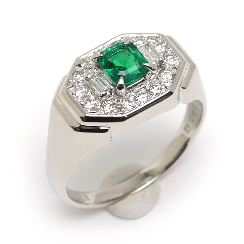 乐天商城 - 【中古】エメラルドダイヤモンドリング #17 約17号 PT900・エメラルド0.51ct・ダイヤ0.43ct【質屋鑑定品】