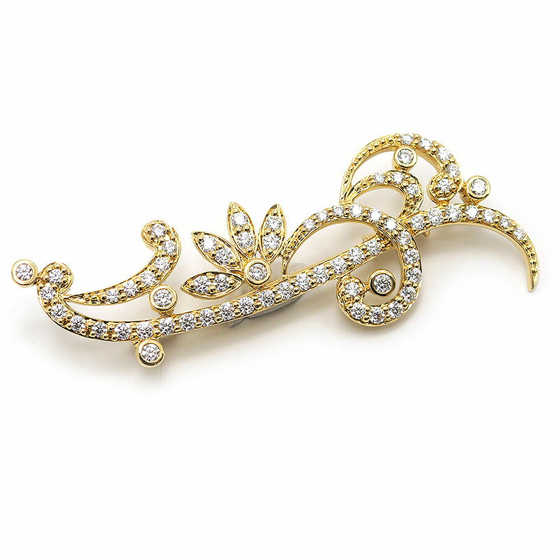 乐天商城 - 【中古】ダイヤモンドブローチ K18YG・ダイヤ1.30ct 曲線 リーフ【質屋鑑定品】
