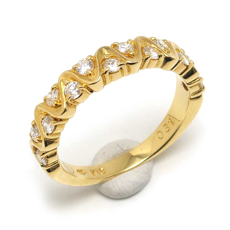 乐天商城 - 【中古】ダイヤモンドリング 約8号 K18YG・ダイヤ0.31ct ウェーブ 波模様【質屋鑑定品】