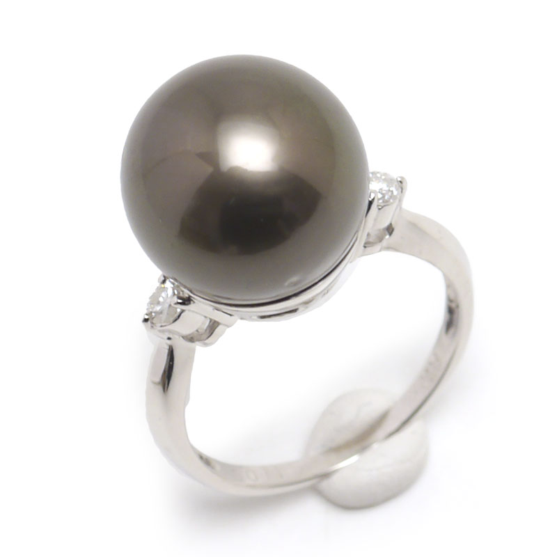 乐天商城 - 【中古】ブラックパールリング 約7号 PT900・黒蝶養殖真珠12.1-12.2mm・ダイヤ0.11ct【質屋鑑定品】