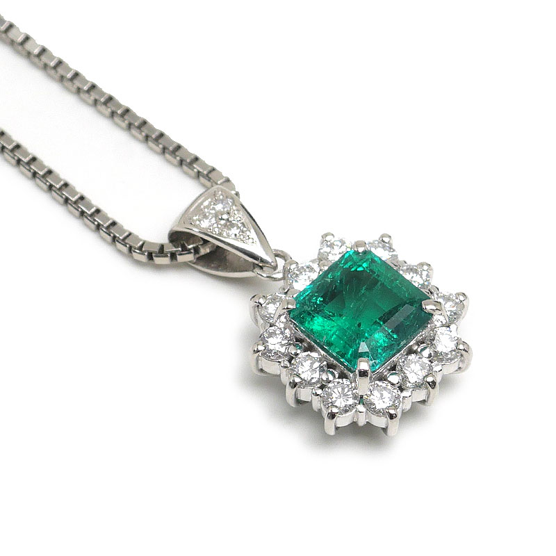 乐天商城 - 【中古】エメラルドダイヤモンドネックレス PT850/900 エメラルド1.44ct・ダイヤ0.54ct【質屋鑑定品】