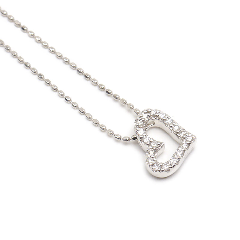 乐天商城 - 【中古】ダイヤモンドネックレス K18WG・ダイヤ0.10ct オープンハートモチーフ 【質屋鑑定品】