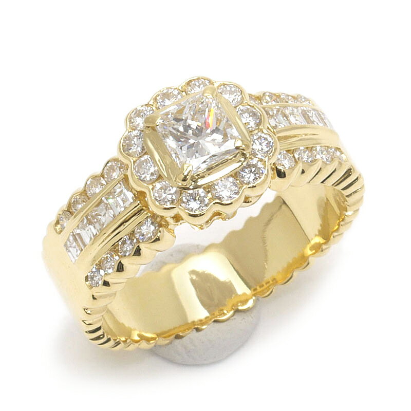 Rakuten - 【中古】ダイヤモンドリング 約12号 K18YG イエローゴールド ダイヤ0.445/0.72ct プリンセスカット 指輪【質屋鑑定品】
