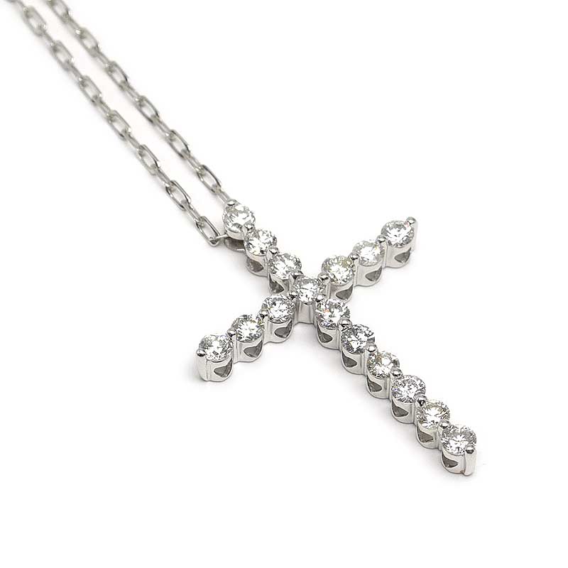 乐天商城 - 【中古】ダイヤモンドネックレス K18WG・ダイヤ1.00ct クロス 十字架【質屋鑑定品】