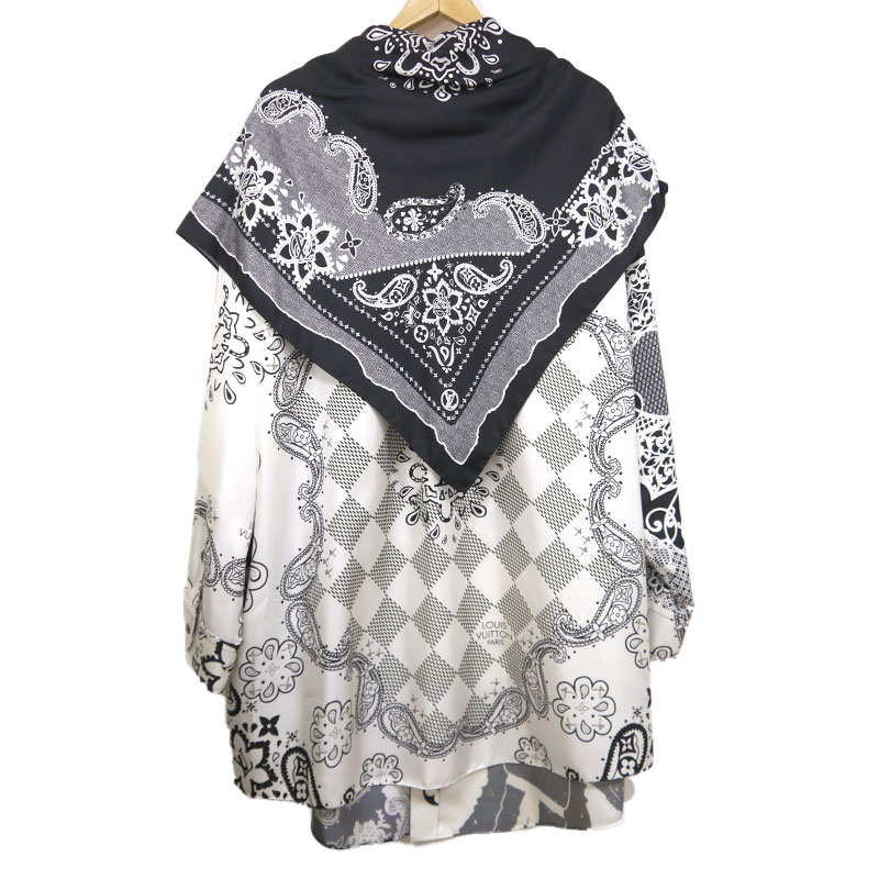 未使用｜【中古】ルイヴィトン Louis Vuitton LV ロングスカーフ オーバーシャツ RM222 Q19 HNS66W サイズS 長袖 ブラック×ホワイト モノトーン【質屋鑑定品】