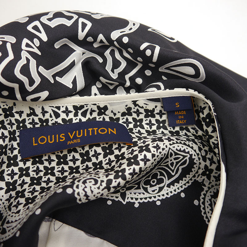 未使用｜【中古】ルイヴィトン Louis Vuitton LV ロングスカーフ オーバーシャツ RM222 Q19 HNS66W サイズS 長袖 ブラック×ホワイト モノトーン【質屋鑑定品】