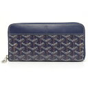 【中古】ゴヤール GOYARD マティニョンGM ラウンドジップ長財布 レザー×PVC ヘリンボーン柄 ネイビー ネイビー×イエロー【質屋鑑定品】の商品画像