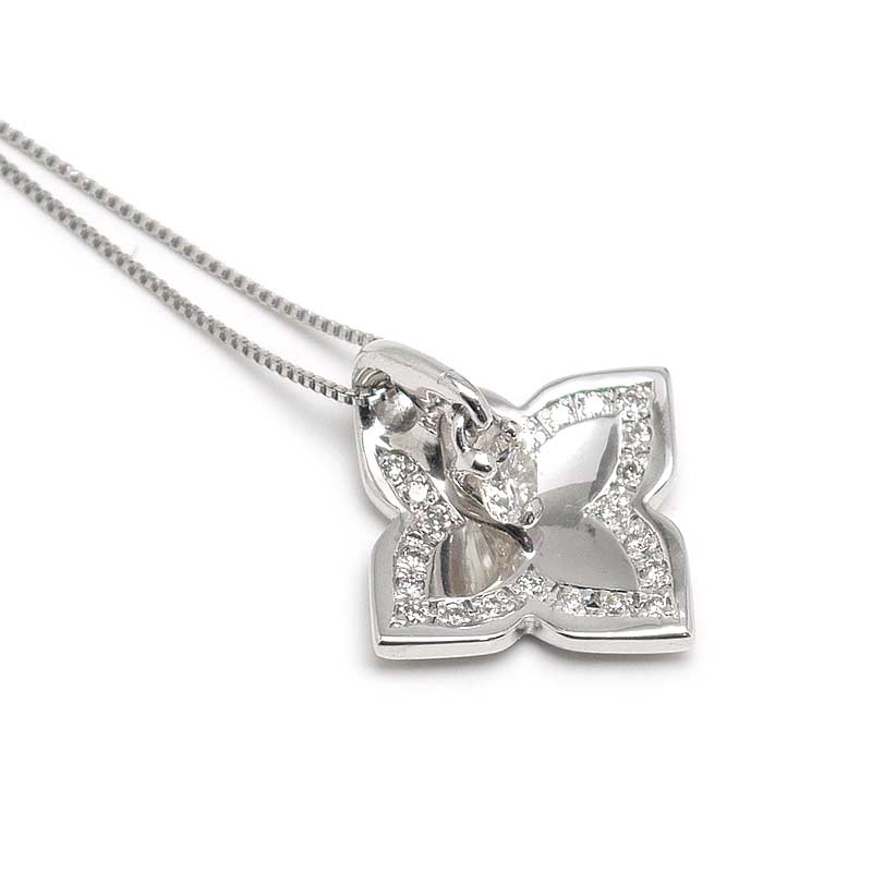 乐天商城 - 【中古】ダイヤモンドネックレス K18WG・ダイヤ0.26ct フラワーモチーフ【質屋鑑定品】
