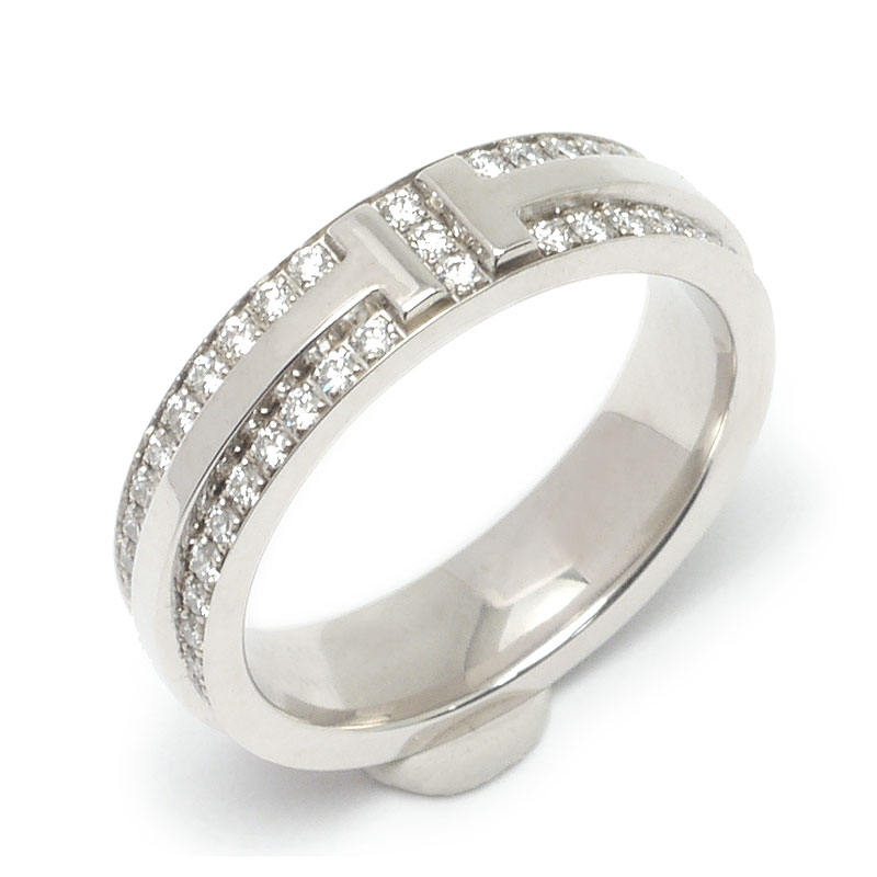 Rakuten - 【中古】ティファニー Tiffany&Co Tナロー パヴェダイヤモンドリング #6.5 約6.5号 K18WG ホワイトゴールド 箱付き 美品【質屋鑑定品】