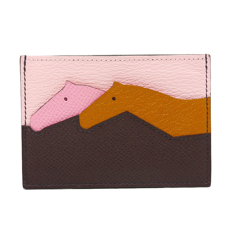 【中古】エルメス HERMES プティ・シュヴォー カードケース ピンク×ブラウン系 Z刻印・2021年製【質屋鑑定品】のサムネイル