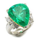 【中古】エメラルドダイヤモンドリング #11 約11号 Pt900・エメラルド15.51ct・ダイヤ2.23ct プラチナ 三相インクルージョン 指輪 鑑別書付...
