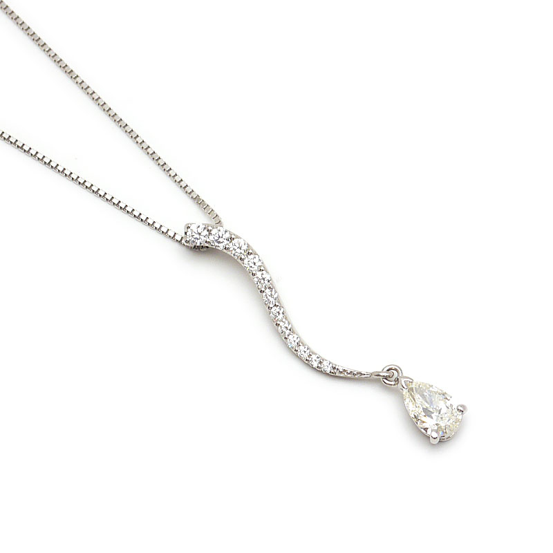 Rakuten - 【中古】ダイヤモンドネックレス K18WG・PT900・ダイヤ0.605ct K-VVS2 ホワイトゴールド プラチナ ソーティング付 美品【質屋鑑定品】