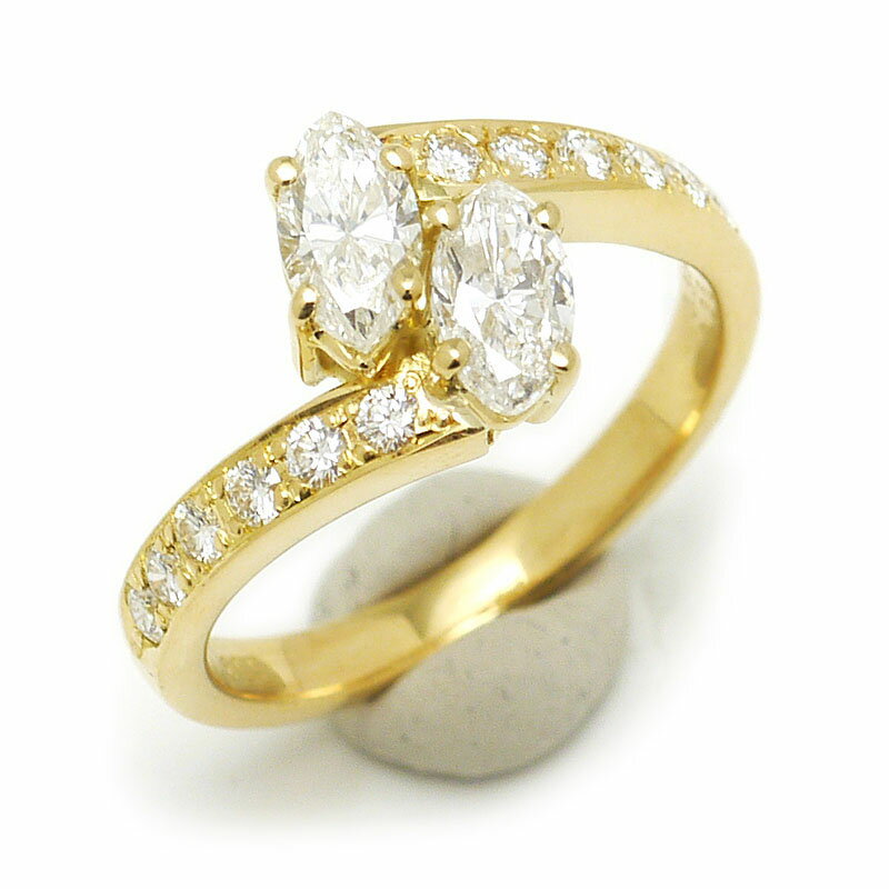 乐天商城 - 【中古】ダイヤモンドリング #11 約11号 K18YG・ダイヤ0.395ct/0.369ct・0.26ct イエローゴールド マーキス 美品 ソーティング付【質屋鑑定品】