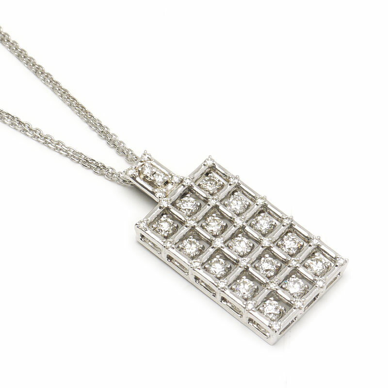 乐天商城 - 【中古】ダイヤモンドネックレス K18WG・ダイヤ1.60ct ホワイトゴールド 2連 美品【質屋鑑定品】