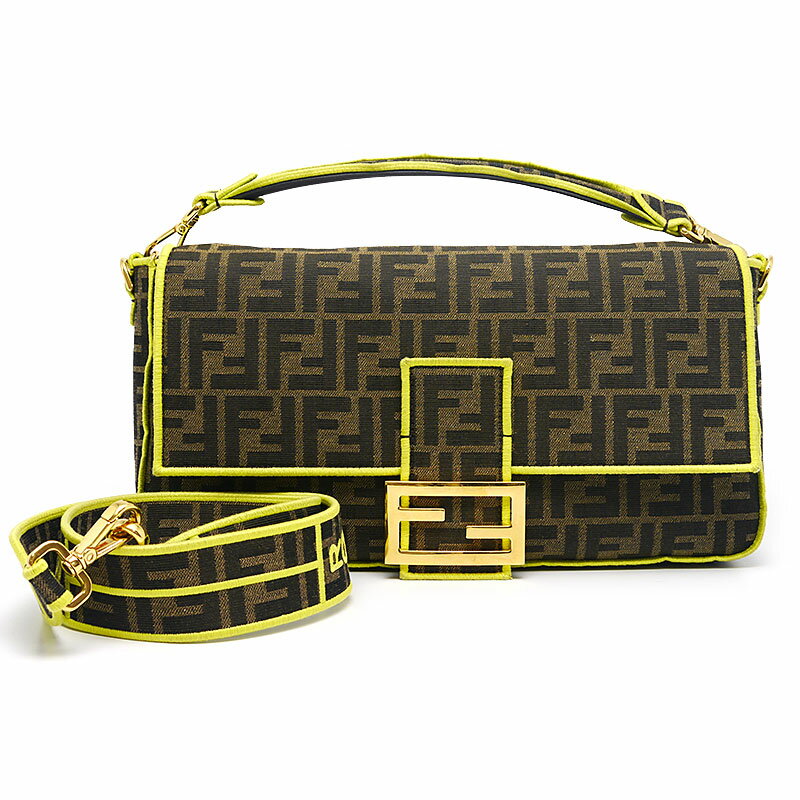 【中古】フェンディ FENDI バケット 2WAYバッグ ズッカ ローマ アモール ブラウン×蛍光イエロー【質屋鑑定品】