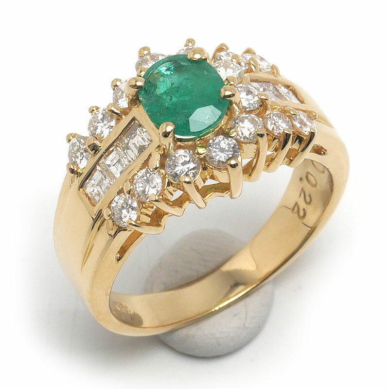 乐天商城 - 【中古】エメラルドダイヤモンドリング 約8.5号 K18YG・エメラルド0.61ct・ダイヤ0.57/0.22ct 【質屋鑑定品】