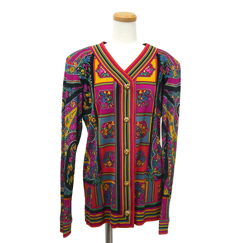 乐天商城 - 【中古】レオナール LEONARD ノーカラージャケット マルチカラー 金ボタン 花柄 フラワー【質屋鑑定品】