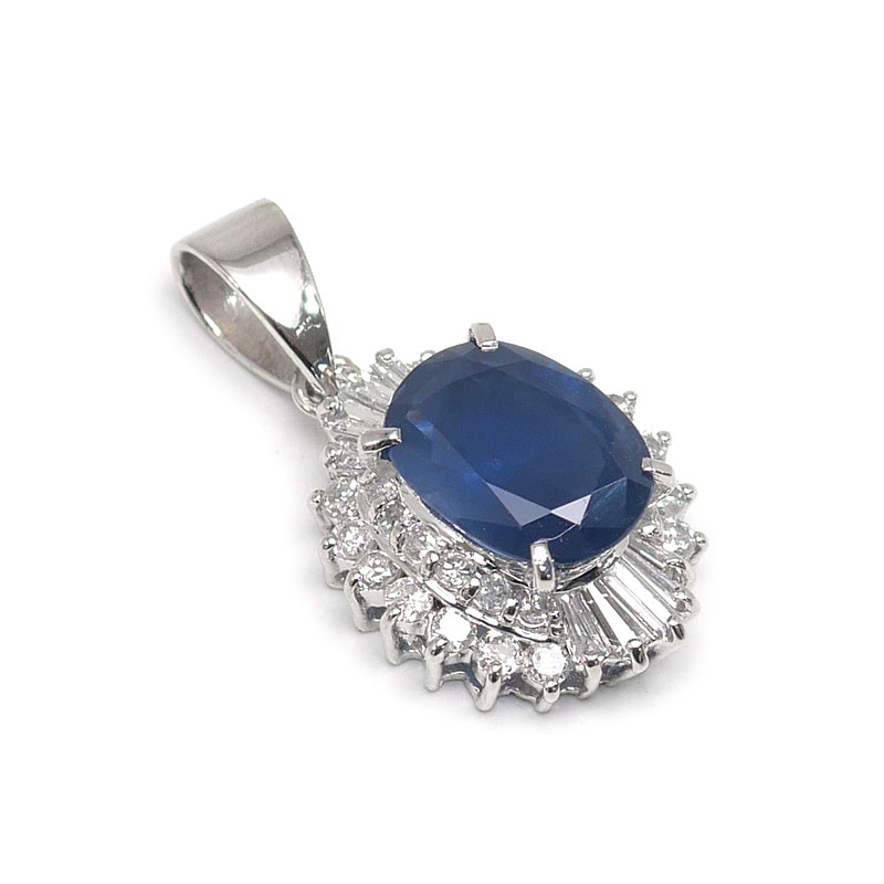 乐天商城 - 【中古】サファイアダイヤモンドペンダントトップ PT900・S2.20ct・D0.51ct【質屋鑑定品】