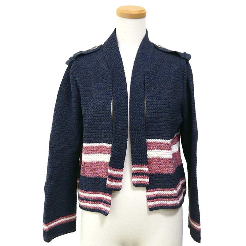 乐天商城 - 【中古】シャネル CHANEL シルク混 ニットカーディガン ジャケット 38 ネイビー P53661【質屋鑑定品】