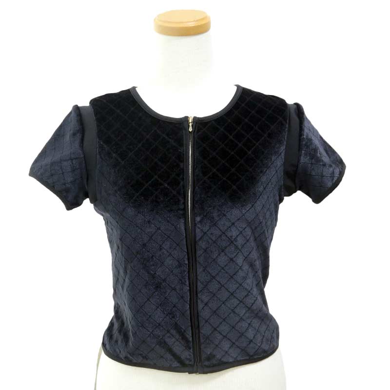 乐天商城 - 【中古】シャネル CHANEL ジップアップ 半袖トップス マトラッセ 38 ブラック/ネイビー【質屋鑑定品】