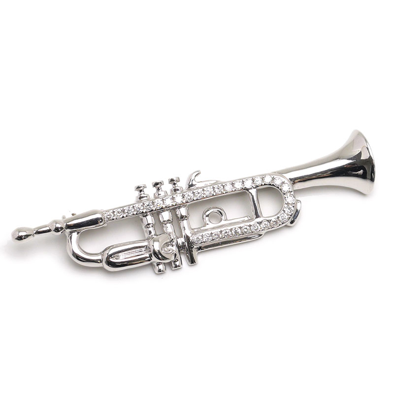 乐天商城 - 【中古】トランペットブローチ K18WG・ダイヤ0.25ct 楽器モチーフ【質屋鑑定品】
