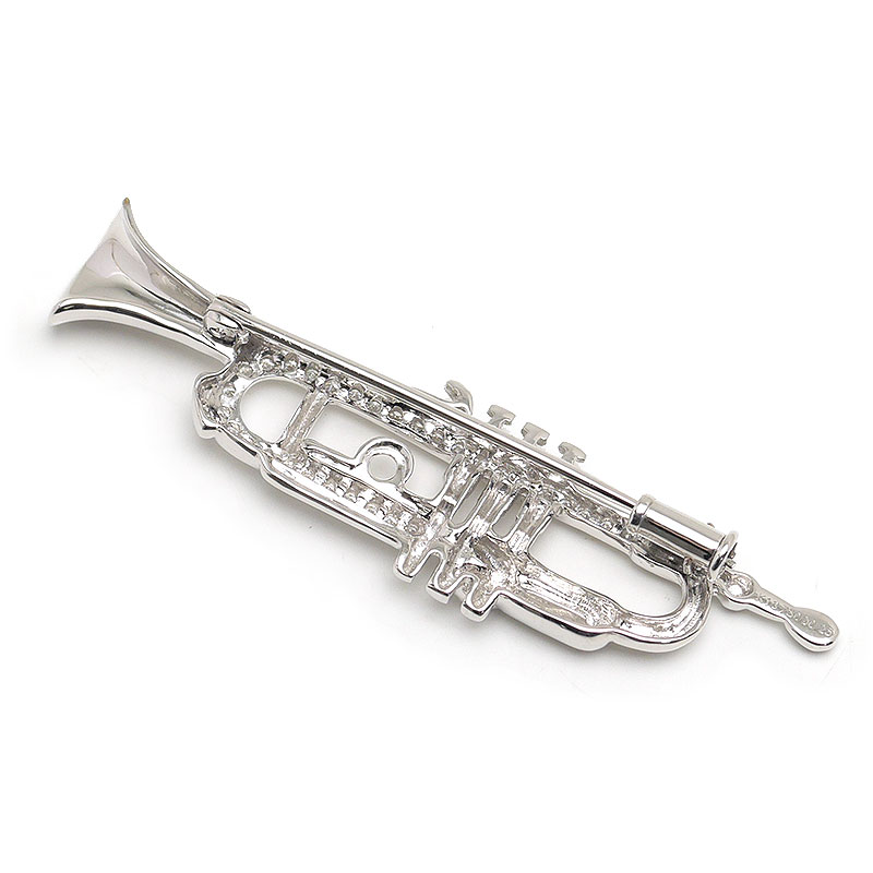 【中古】トランペットブローチ K18WG・ダイヤ0.25ct 楽器モチーフ【質屋鑑定品】