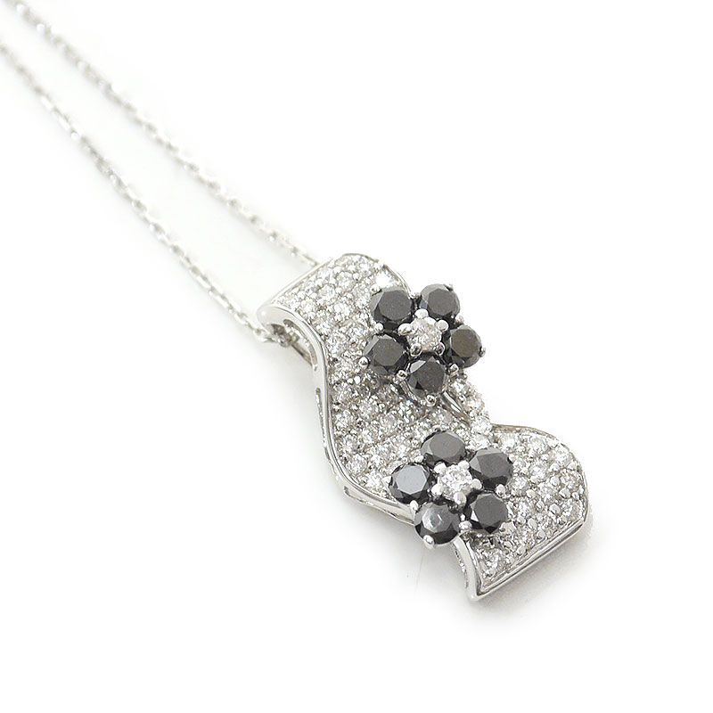 乐天商城 - 【中古】フラワーモチーフネックレス K18WG・ダイヤモンド合計1.15ct ブラックダイヤ【質屋鑑定品】