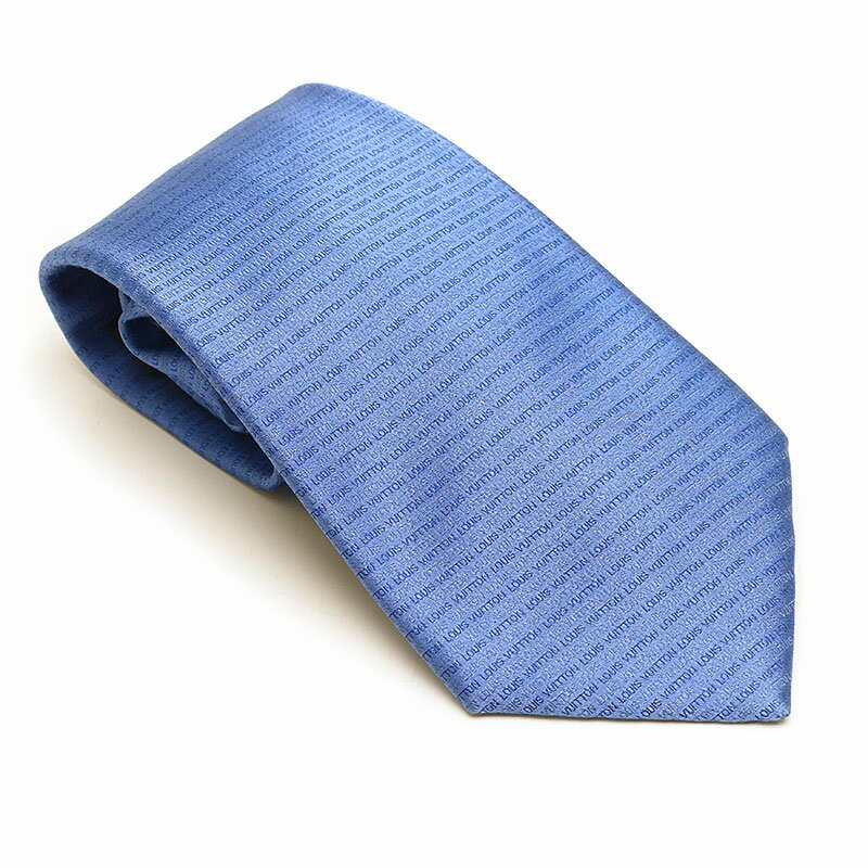 【中古】ルイヴィトン Louis Vuitton LV クラヴァット M73777 ネクタイ ブルー ロゴ総柄【質屋鑑定品】