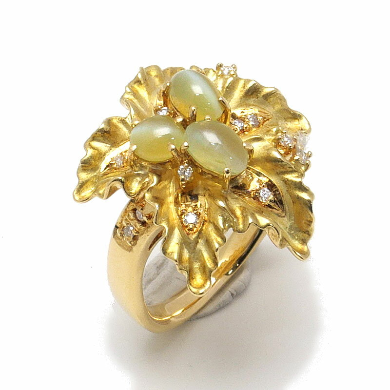乐天商城 - 【中古】クリソベリルキャッツアイダイヤリング K18 キャッツアイ2.17ct ダイヤ0.11ct 9.3g 約13.5号 花 フラワー【質屋鑑定品】