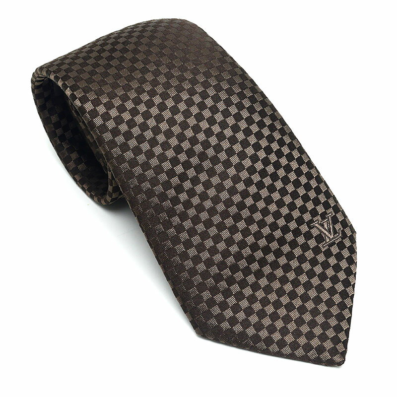 【中古】ルイヴィトン Louis Vuitton LV クラヴァット・マイクロダミエ ネクタイ ブラウン【質屋鑑定品】