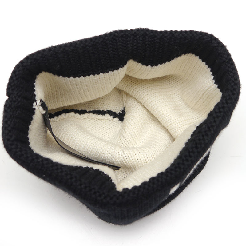 【中古】フェンディ FENDI ニットキャップ ビーニー ウール ブラック×ホワイト【質屋鑑定品】
