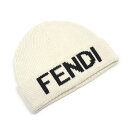 【中古】フェンディ FENDI ニットキャップ ビーニー ウール ホワイト×ブラック【質屋鑑定品】
