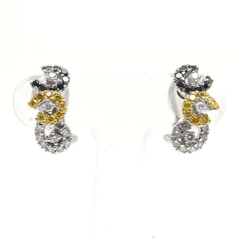 乐天商城 - 【中古】ダイヤモンドピアス K18WG ダイヤ1.22ct/1.22ct ブラックダイヤ イエローダイヤ【質屋鑑定品】