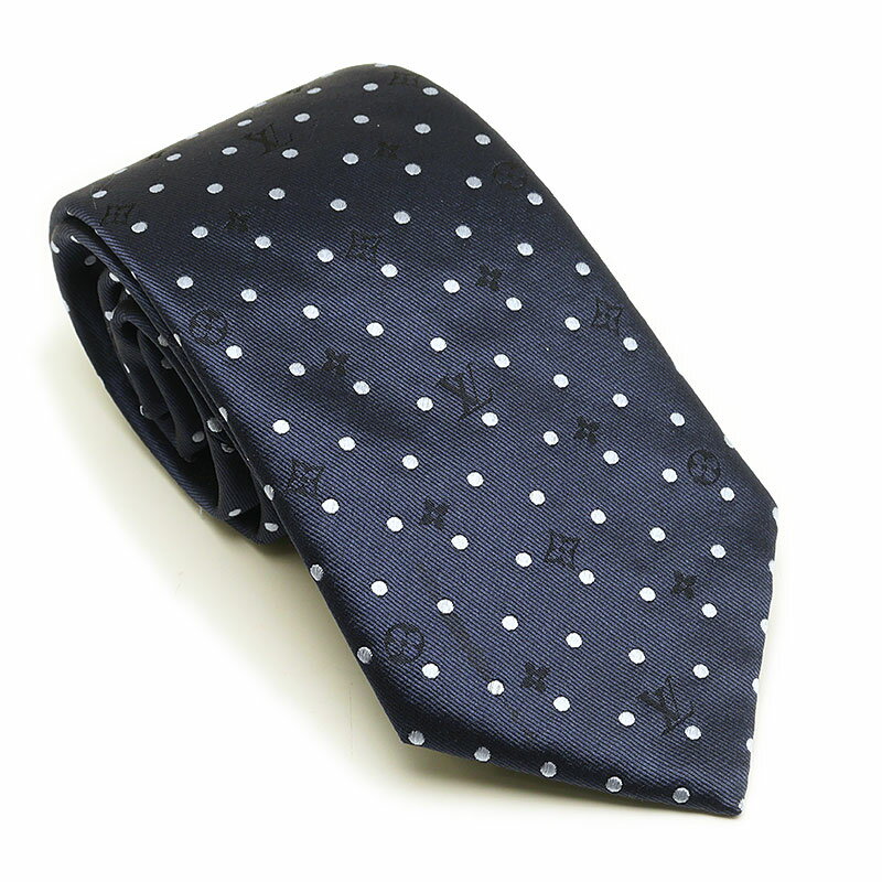 【中古】ルイヴィトン Louis Vuitton LV クラヴァット・セレスト M73890 ネクタイ ネイビー ドット モノグラム【質屋鑑定品】