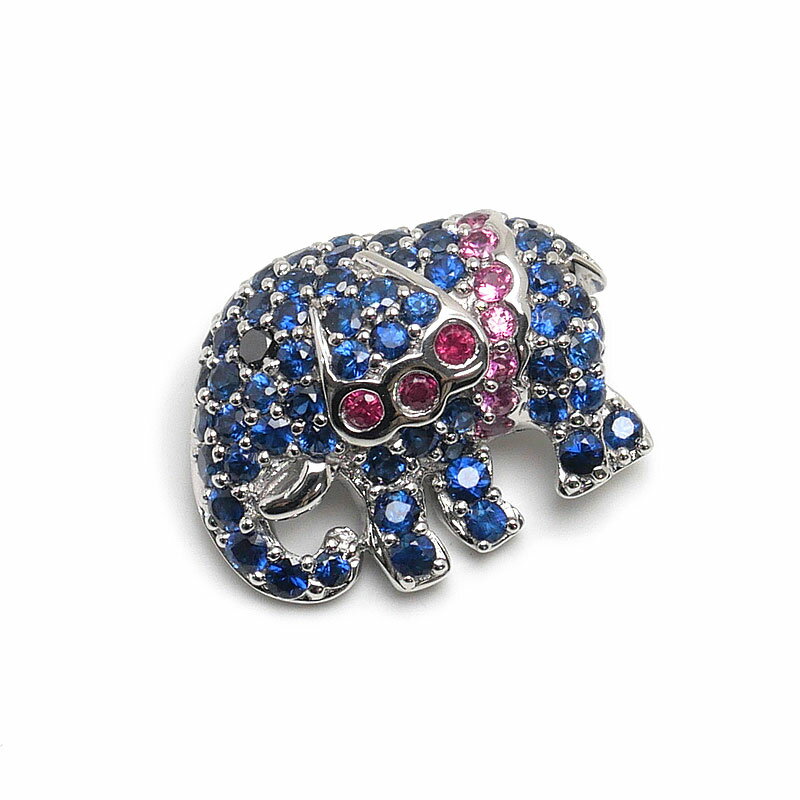 Rakuten - 【中古】サファイアペンダントトップ K18WG・サファイア0.75ct・ルビー0.03ct・ブラックダイヤ0.01 ゾウモチーフ【質屋鑑定品】